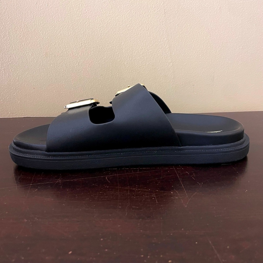 Banana Republic Womens Black Double Buckle Slide Sandals Gold Hardware Size 8 - Picture 5 of 9